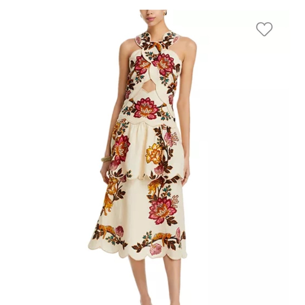 NWT FARM Rio
Leopard Flowers Sand Cutout Midi Dress - Size Small -  Leopard